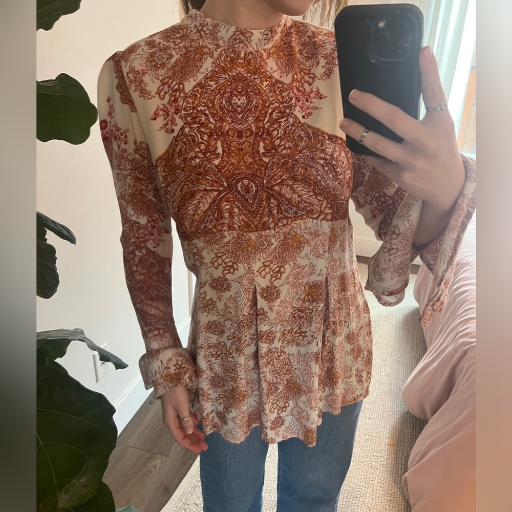 Free People Long Sleeve Paisley Top